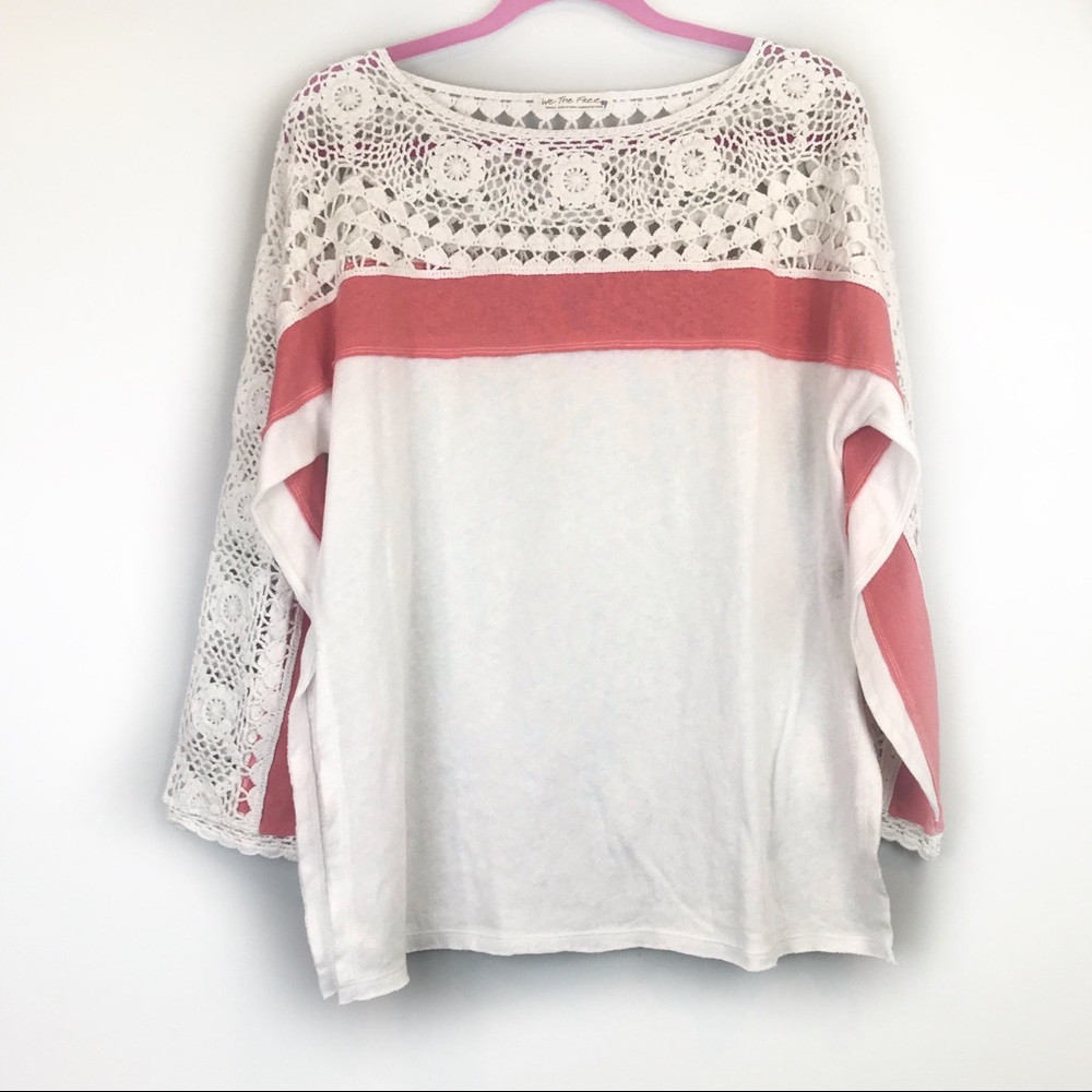 Free People WTF Ivory Crochet Long Sleeve Top